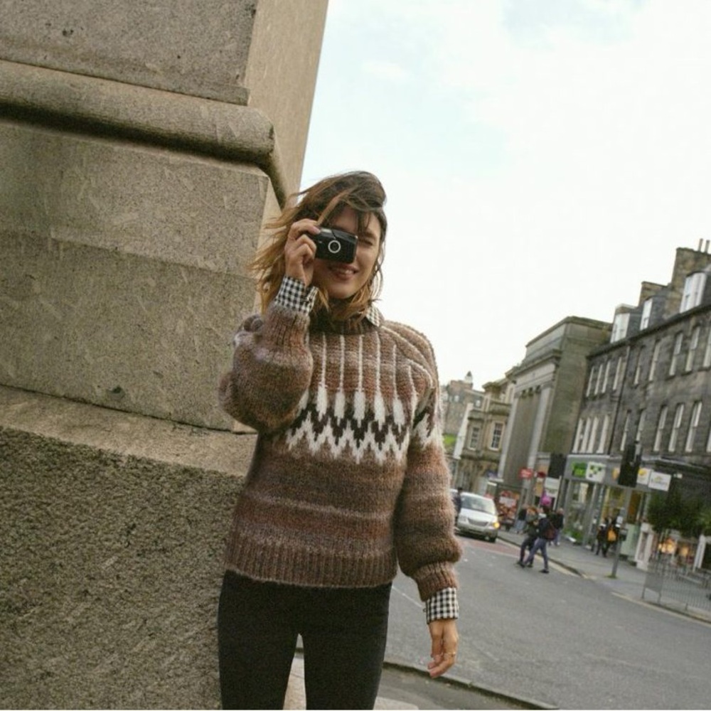 Mango Brown and White Patterned Sweater